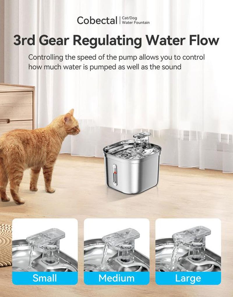 Ultra-Quiet Cat Water Fountain - 2.2L Large Capacity, Food-Grade Stainless Steel, Advanced Filtration, and Faucet-Type Water Flow for Healthy Cats