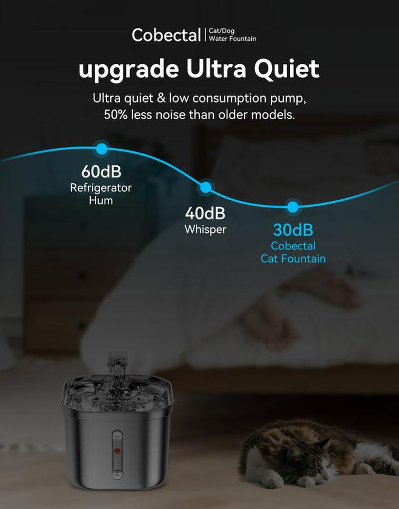 Ultra-Quiet Cat Water Fountain - 2.2L Large Capacity, Food-Grade Stainless Steel, Advanced Filtration, and Faucet-Type Water Flow for Healthy Cats